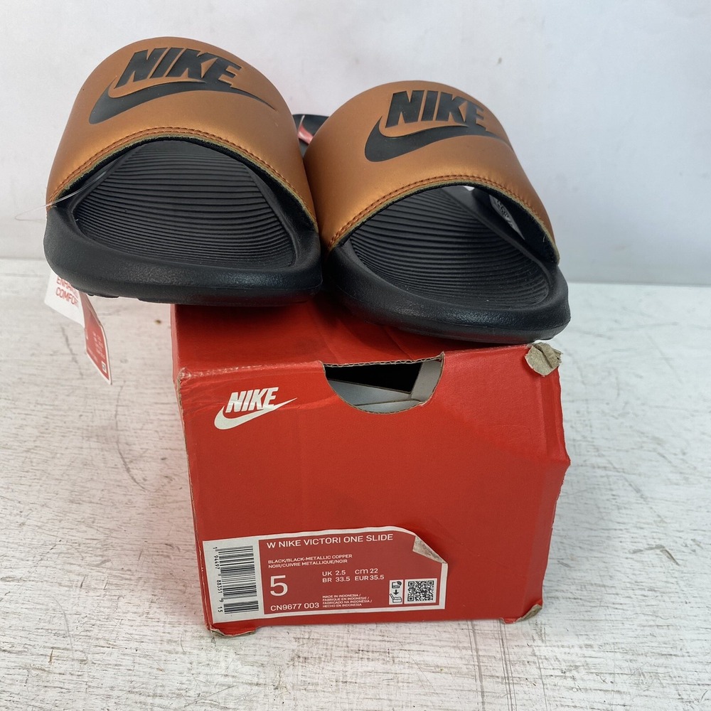 Nike Women's Victori One Metallic Copper & Black Sport Sandal Slides Sz 5
